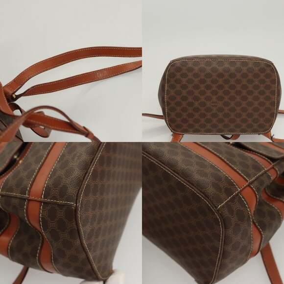 CELINE Macadam Canvas Backpack Pvc Leather Brown Gold - Picture 10 of 13